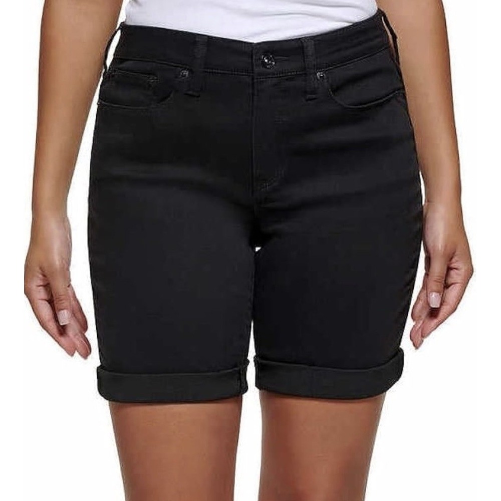 DKNY Ladies Bermuda Mom Stretch Shorts Cotton Poly Elastane Black Sz 14 Classic